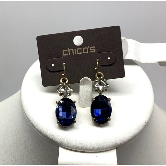 Chicos Enya Blue & Clear Crystal Dangle Earrings NWT - Picture 4 of 5